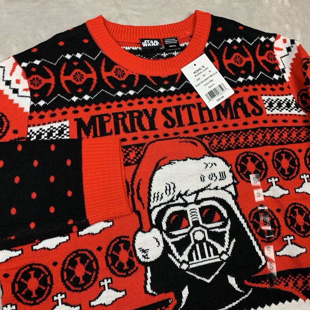 Star Wars Merry Sithmas Christmas Sweater Small Red Black Darth Vader Crew Neck